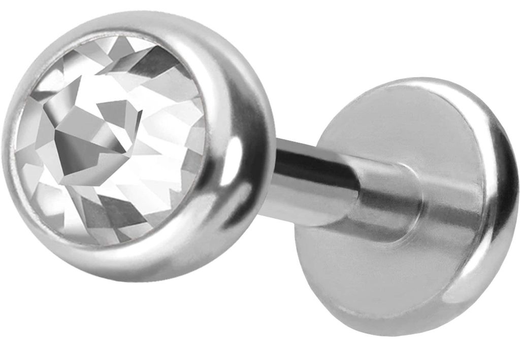 Ohrpiercing, Nasenpiercing Titan Labret mit Push Fit KRISTALL Silber Stablänge: 5mm + Stabstärke: 1,2mm + Kugelgröße: 4mm