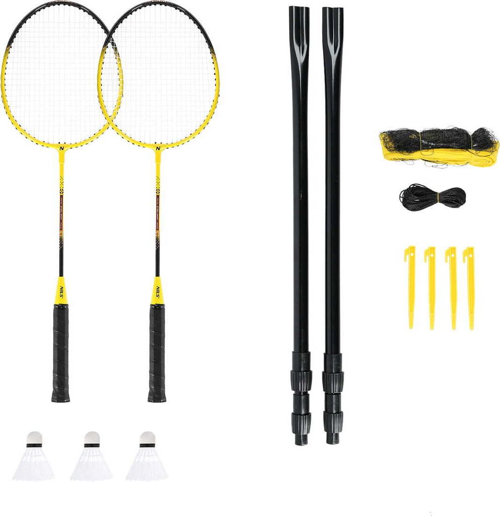 NILS NRZ262 Badminton-Set aus Aluminium, 2 Schläger, 3 Federpfeile, 600 x 60 cm Netz, Koffer