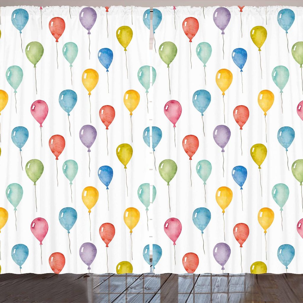 ARANDE Bunt Gardine, Festival Unterhaltung Karneval Thema Fliegen Luftballons Watercolours Feier Überraschung, 280 x 245 cm, Mehrfarbig