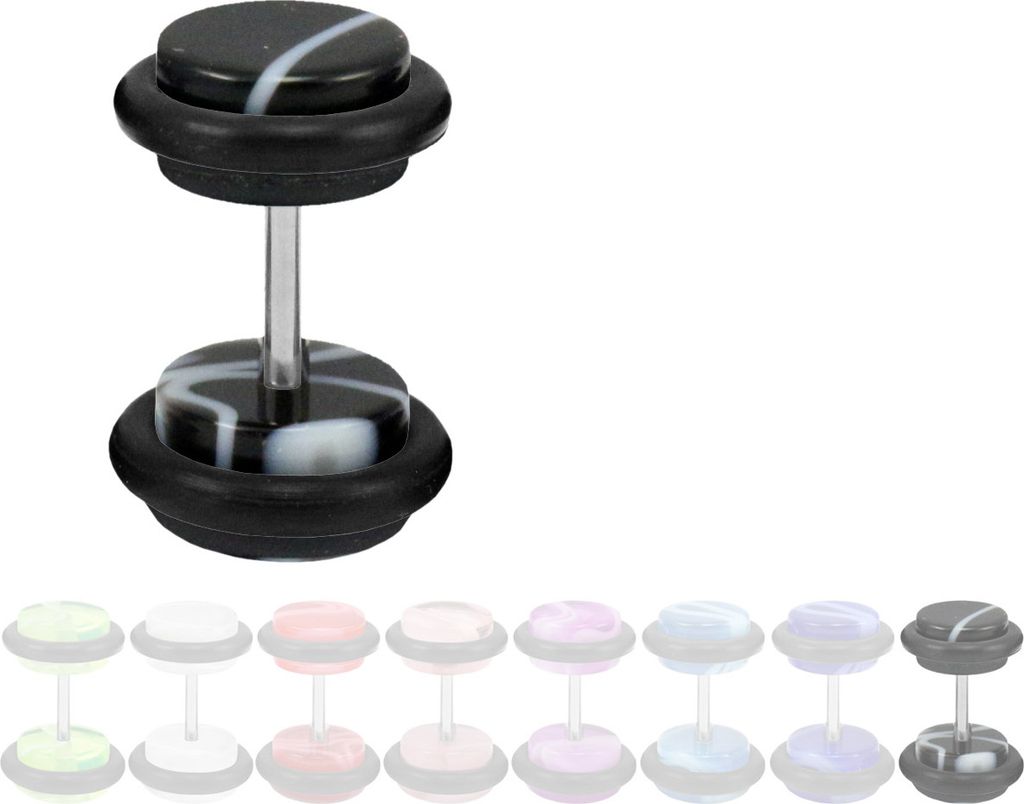 Fake Plug Ohrstecker in Acryl marmoriert Größe - 6 mm Farbe - Schwarz