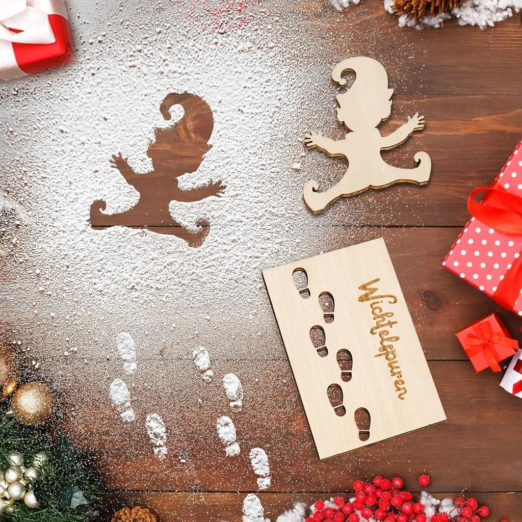 Pochoir Empreintes de Pied de Lutin Réutilisable pour Déco de Noël