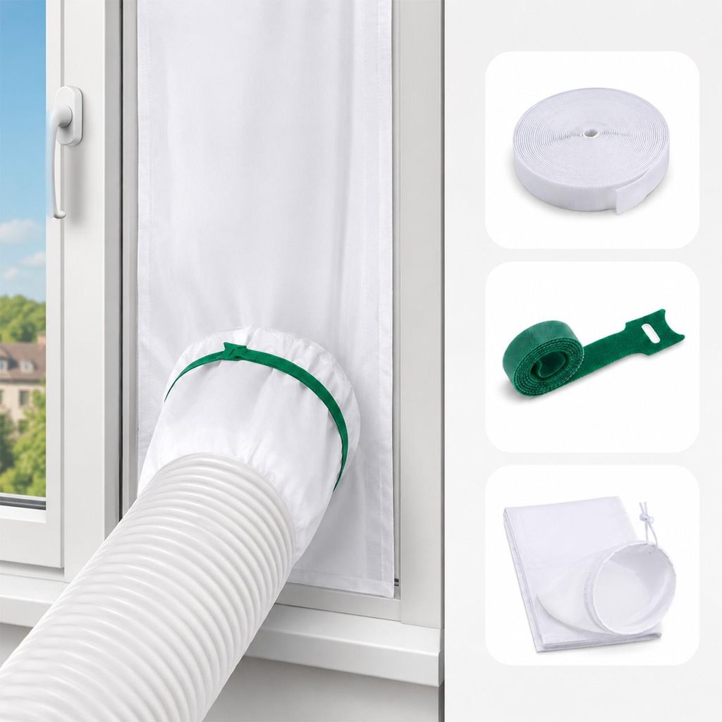 Klimaanlagen-Fensterabdichtungsset,verstellbares Belüftungsset für mobile Klimageräte, Kordelzug&Klettverschluss,für Trocknerschlauch&Flügelt...