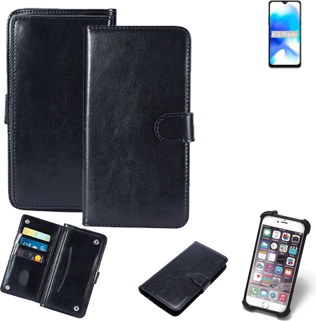 K-S-Trade 360° Hülle kompatibel mit Blackview A80s schwarz Kunstleder Case BookCase WalletCase Kunstlederederhülle Handyhülle, Rundumschutz Bumper