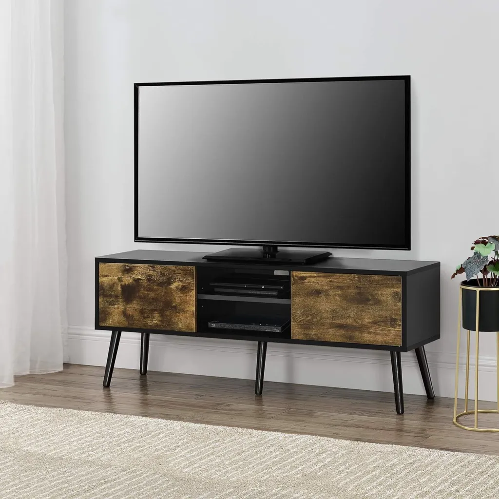 Banc TV 120cm Style Industriel Noir et Noyer - Meuble de Salon Moderne