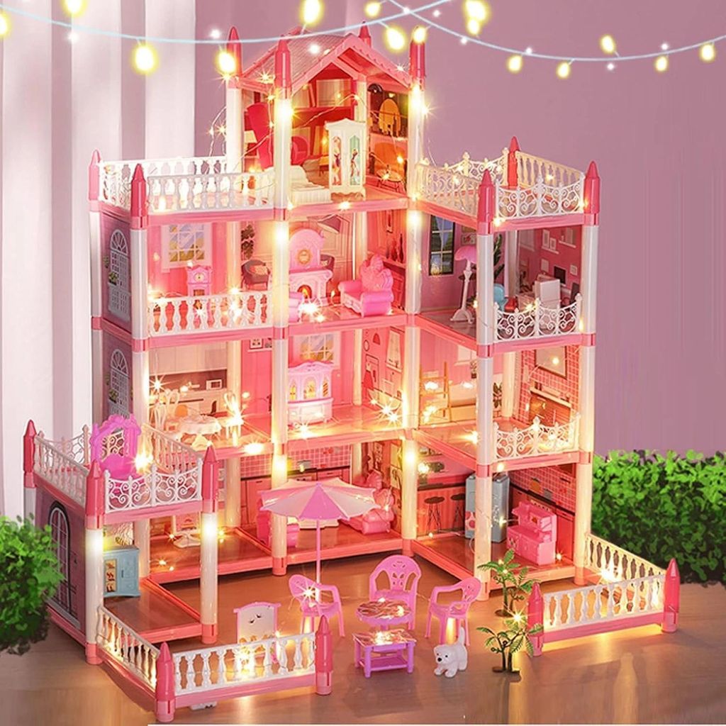 Puppenhaus，mit Möbeln und Zubehör Puppenstube 4 Etagen Produktbild 