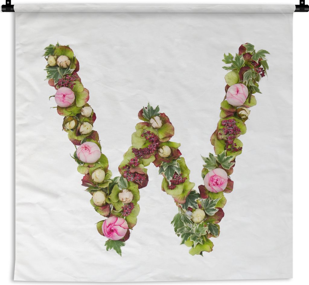 MuchoWow Wandteppich Wandbehang Buchstabe W aus Blumen 120x120 cm Tapisserie Dekoration Wandtuch - Modern - Baumwollgewebe