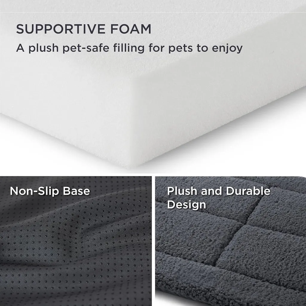 Matelas chien lavable en mousse haute densité contre les douleurs gris