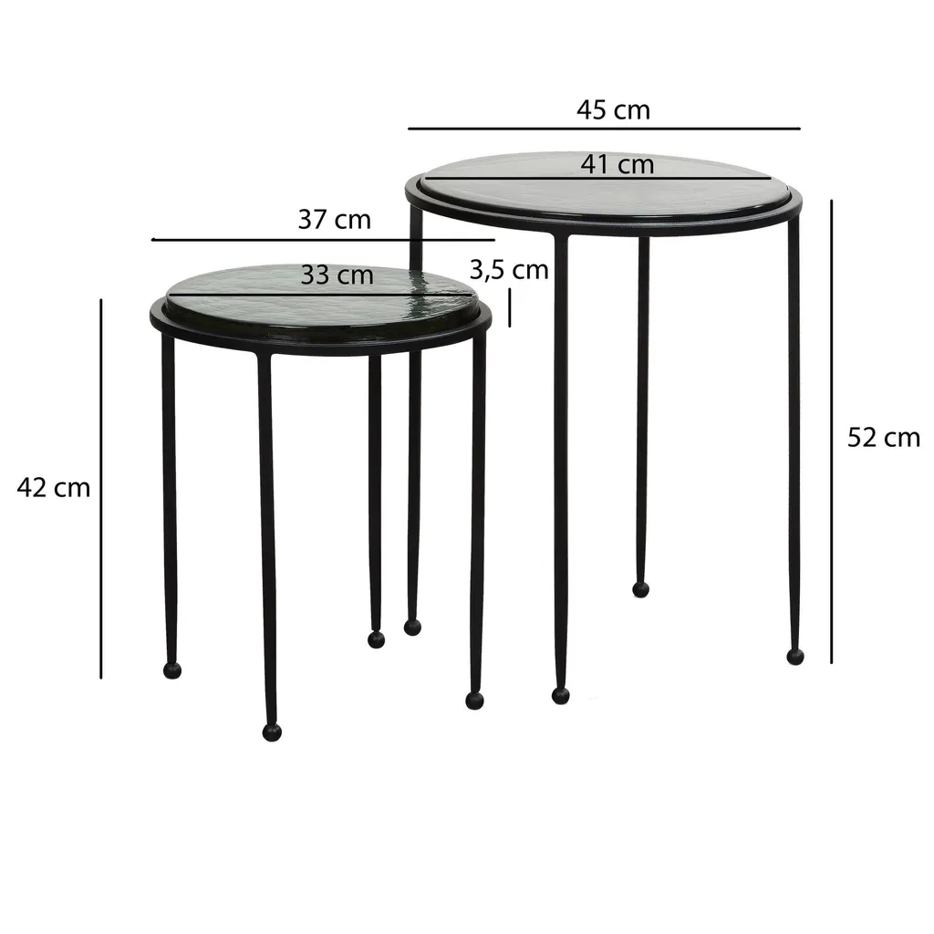 WOHNLING Table d'appoint 2 pièces en Verre Vert et Métal Noir Design - 3