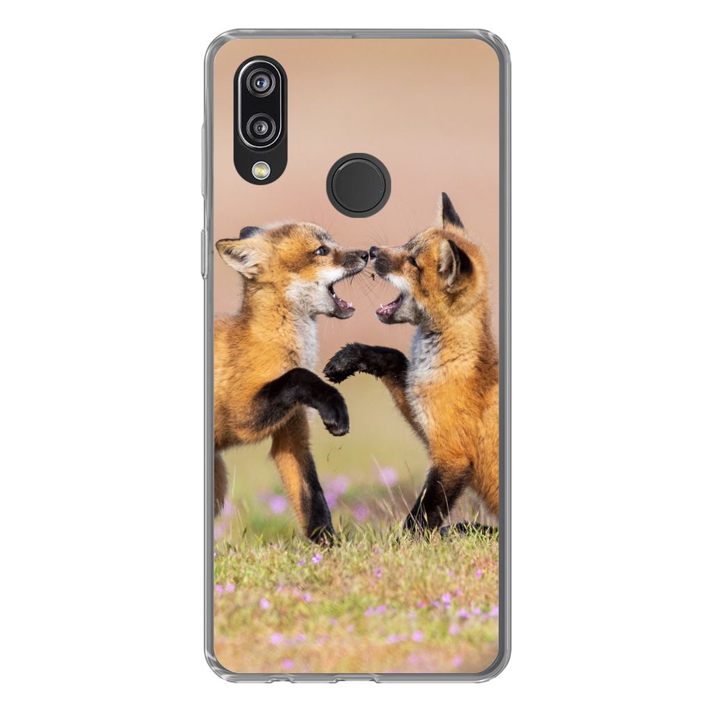 MuchoWow Handyhülle Schutzhülle Hülle für Huawei P20 Lite (2020) Füchse - Blumen - Porträt Silikon Softcase Handy Hülle - Kartenhalter
