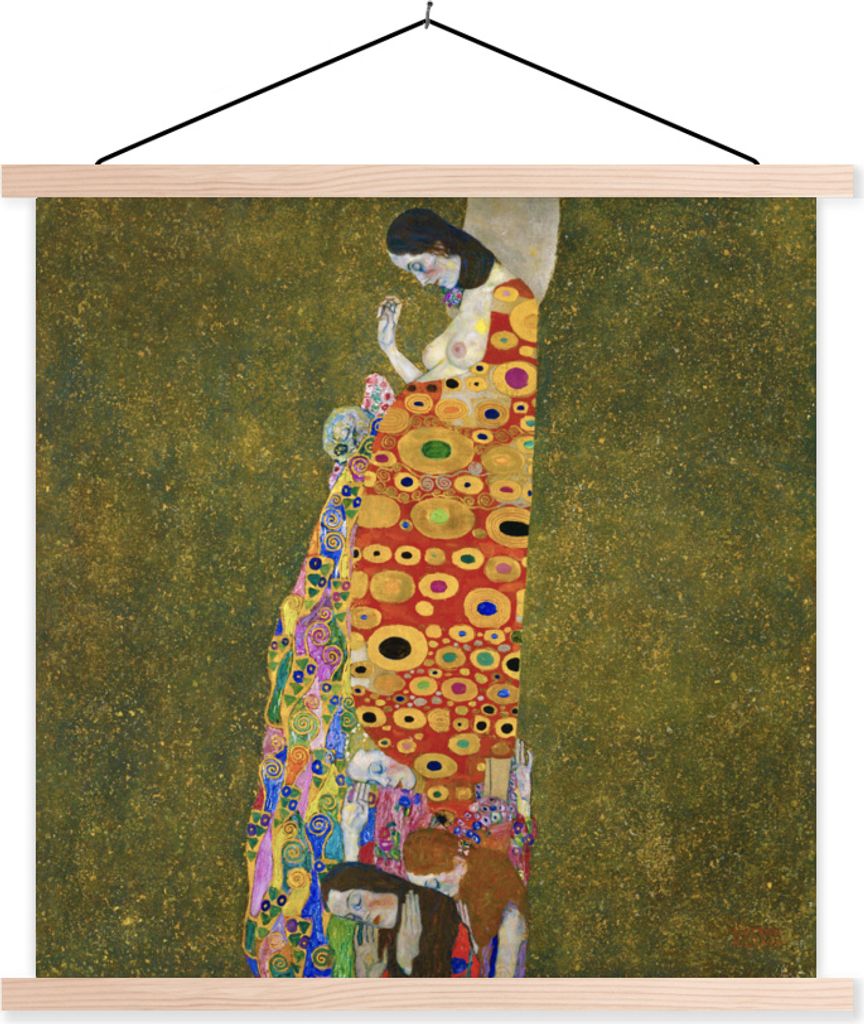 MuchoWow Textilposter Hoffnung II - Gustav Klimt 120x120 cm mit holzfarbenen Rahmen - Textil-Poster