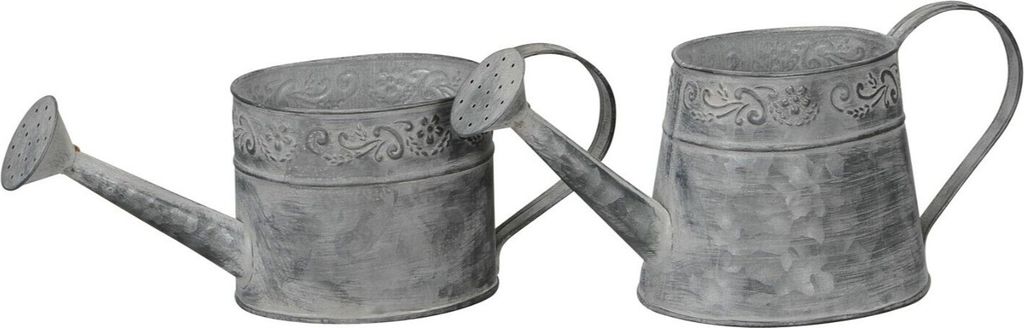 Gießkanne Metall grau 2erSet Kanne Landhaus Garten H12,5+15cm Gartendeko Deko