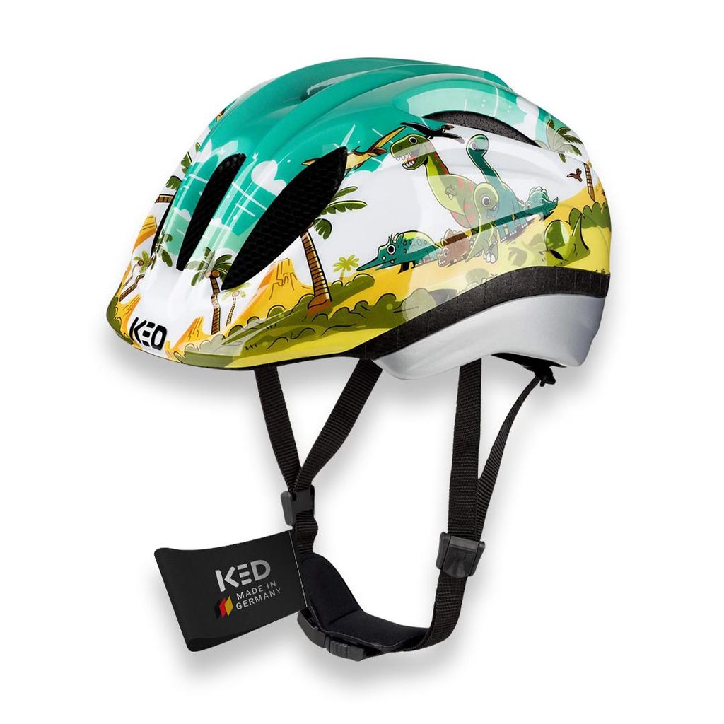 KED Meggy II Trend I Kinder Fahrradhelm Insektenschutznetz Integriertes LED-Rücklicht maxSHELL Technologie Farbe: dino glossy Größe: 44-49 (XS)