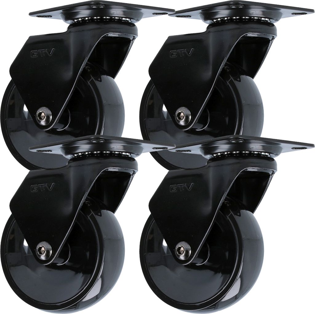 4er Set Schwarze Möbelrolle Polyurethan Lenkrolle modernes Design Möbeltransportrolle kugelgelagert 75mm