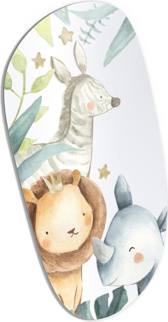 DEQORI Wandspiegel Organisch 53,9x89,6 cm 'Niedlich gemalte Tiere' Spiegel Badspiegel Bad