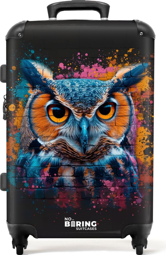NoBoringSuitcases.com Großer Koffer - Eule im bunten Graffiti-Stil - Kombinationsschloss TSA - Hartschalen Trolley 4 Rollen - 72 liter - Reiseko...