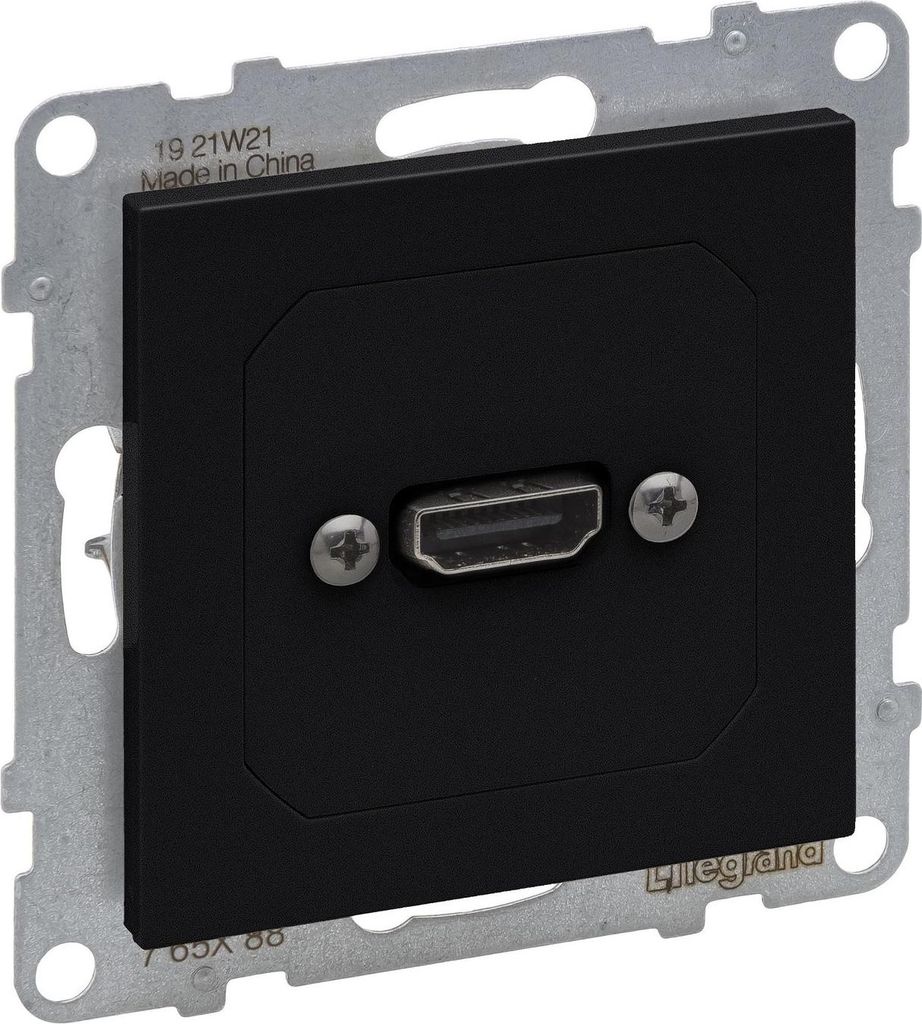 Legrand SEANO HDMI 1.3 Anschlusseinheit vorverdrahtet, Einsatz inklusive Abdeckung, Kabel 15cm, Schwarz, 765388