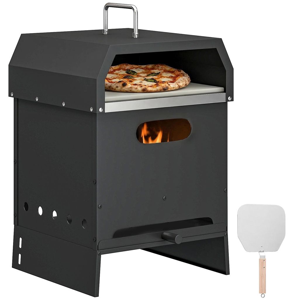 Outsunny 3-in-1 Outdoor Pizzaofen Holzbefeuerter Pizza Ofen Edelstahl 2 Ebene