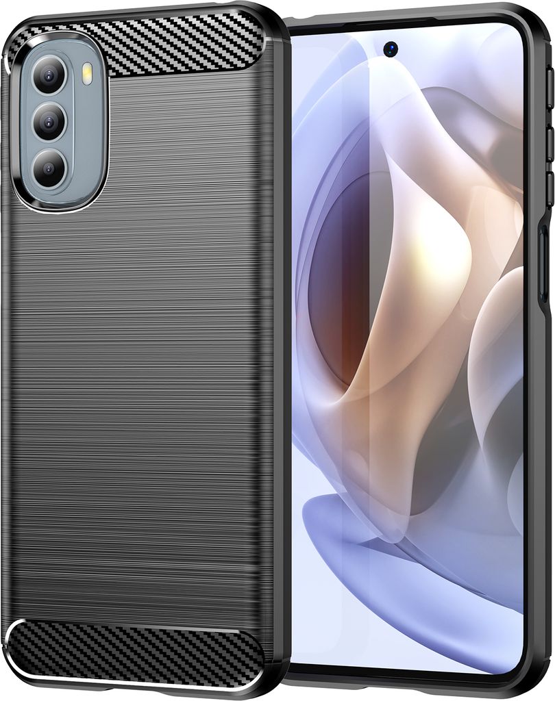 Moto G41 Hülle, Carbon-Faser TPU Silikon Stoßfest Schutzhülle für Motorola Moto G41 Schwarz