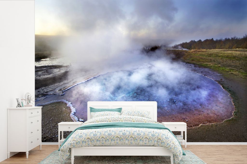 MuchoWow Fototapete für Wohnzimmer oder Schlafzimmer Wandtapete Vinyl Motivtapete Buntes Wasser am Geysir in Island - 525x350 cm - Das Hintergru...