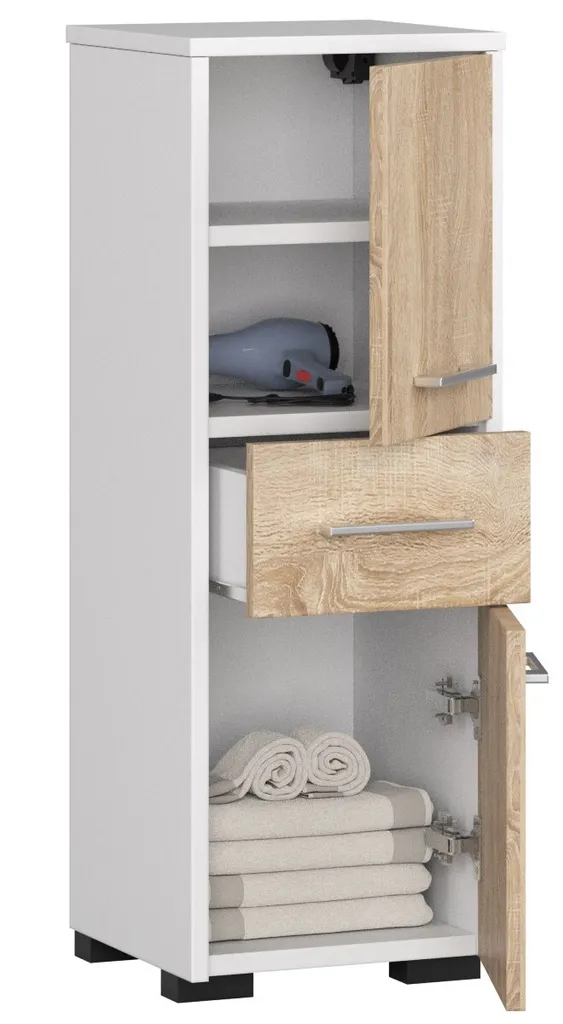 Armadietto Bagno Multiuso 30cm: 1 Cassetto, 2 Ante, 3 Ripiani - 2