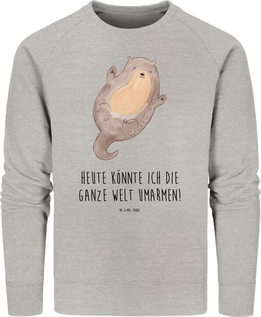 Mr. & Mrs. Panda Baumwoll Pullover Otter Umarmen Größe XS - Heather Grey - Geschenk, Rundhals, Hallo, Seeotter See, glücklich, Sweater, Sweatshi...