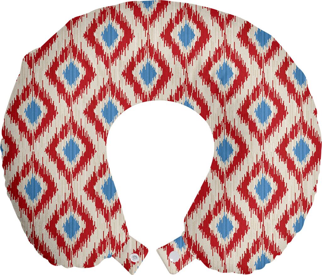 ABAKUHAUS Ikat Reisekissen Nackenkissen, Traditionelle Diamant-Linie, Schaumstoff Reiseartikel für Flugzeug und Auto, 30x30 cm, Rot Blau Beige