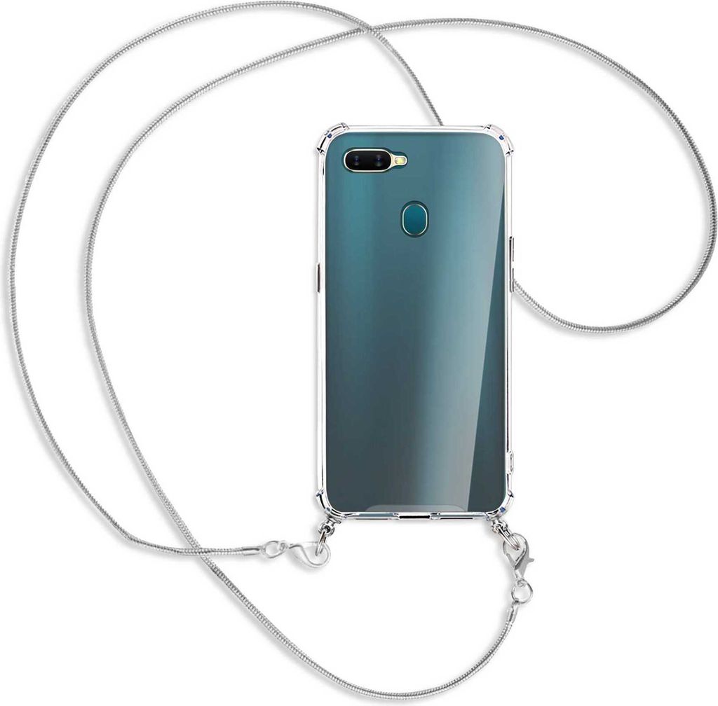 Handykette Backcover-Schutzhülle mit Band (Metall silberfarben) für Oppo A7 / AX7 - silberfarbene Kette Snake