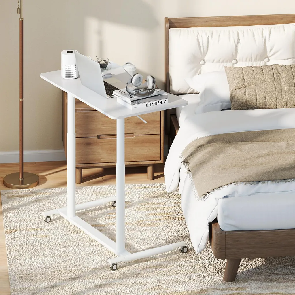 Table pour ordinateur portable design en C table d'appoint blanche - 9