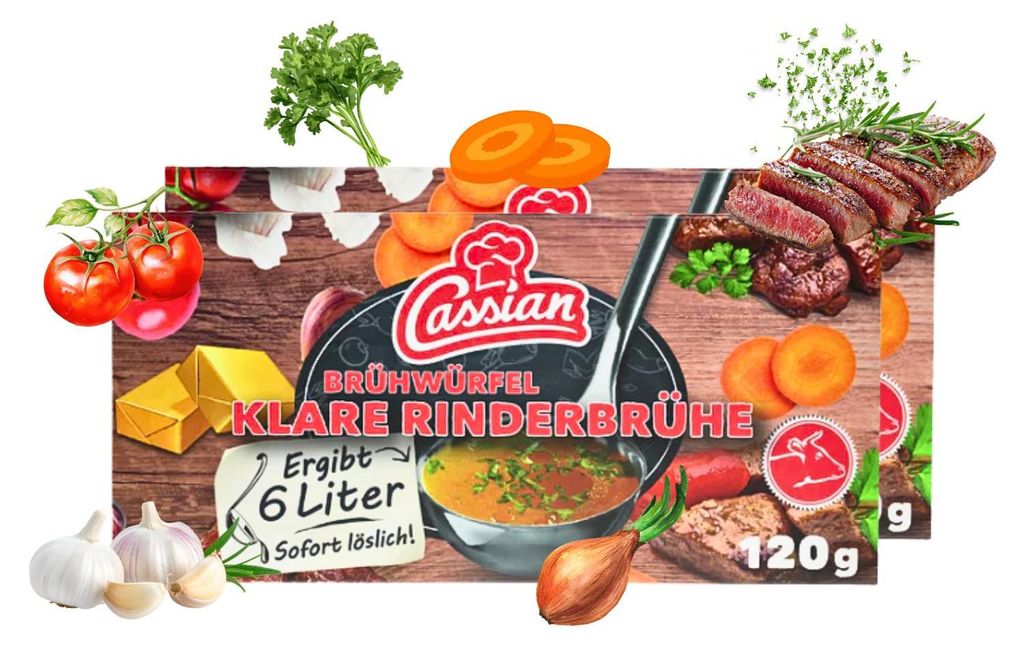 CASSIAN Brühwürfel Rinderbrühe 30 x 120g für 360 x 0,5l - Ergibt 180 Liter Sofort Löslich