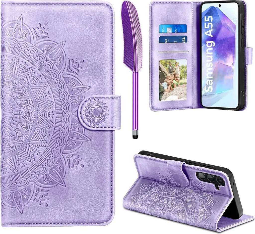 Housse Samsung Galaxy A55 5G EASDNB Étui Flip Wallet en Cuir Violet