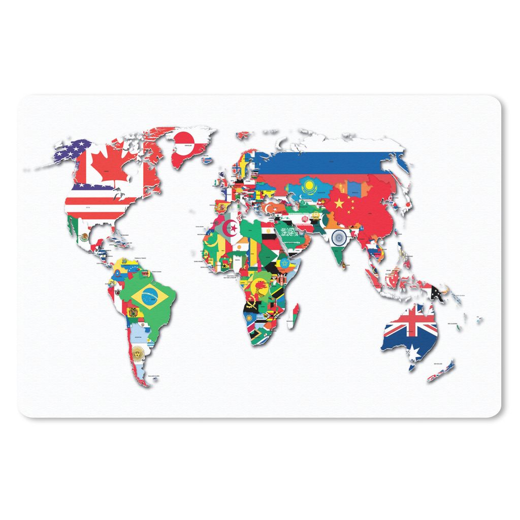 MuchoWow Schreibtischunterlage Weltkarte - Flaggen - Trendy 60x40 cm - XXL Mauspad - Großes Mauspad