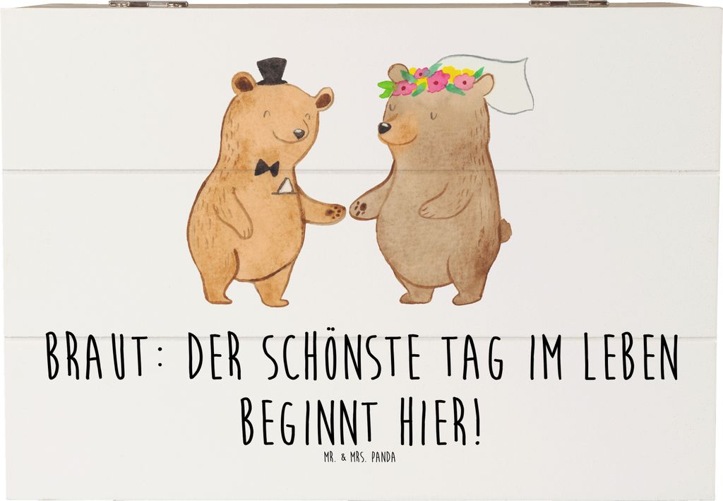 Mr. & Mrs. Panda Schatulle Braut Tag 22 x 15 cm - Weiß - Geschenk, Aufregung, Box, Hochzeitsvorbereitung, beginnt hier, Holztruhe, Holzbox, Truhe,...