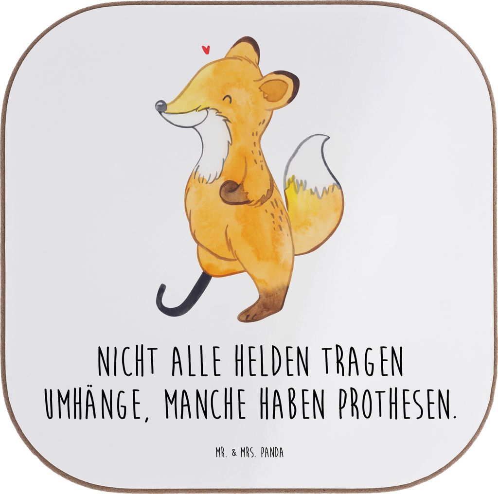 Mr. & Mrs. Panda Untersetzer Glas Fuchs Beinprothese - Weiß - Geschenk, Amputation, Tassenuntersetzer, Gläser, Coaster, Beimamputation, für, Hol...
