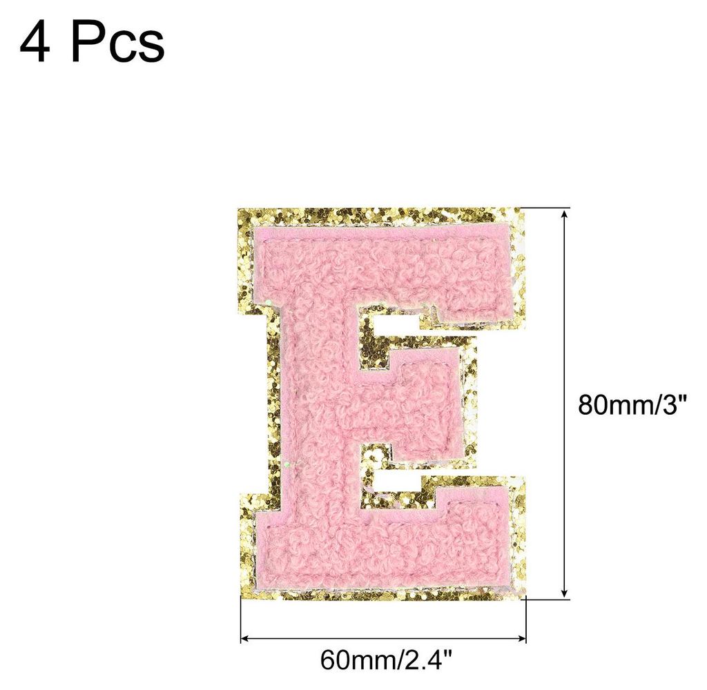 4 Stš¹ck Chenille Aufbš¹geln Buchstabe Aufn?her Alphabet E 3.1" H?he Rosa