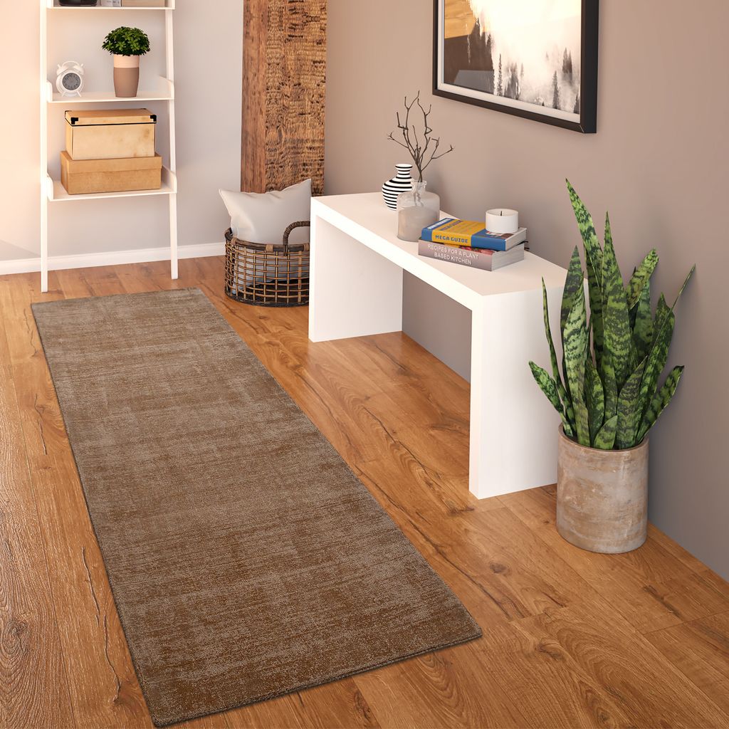 Teppich Wohnzimmer Kurzflor Handgewebt Modernes Einfarbiges Muster Weich Grösse 80x250 cm