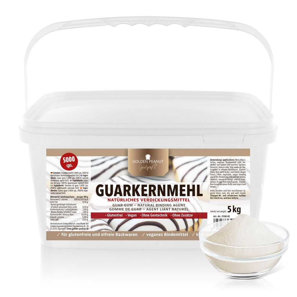 GOLDEN PEANUT Gourmet Guarkernmehl hochviskos 5 kg, glutenfreies Verdickungsmittel, Bindemittel, Backen, Kochen, Eisherstellung