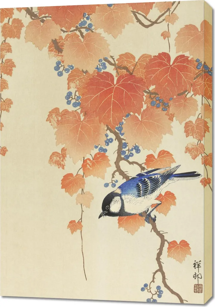 Quadro 70x100 cm Great Tit Ohara Koson - Stampa Giapponese Vintage Salotto