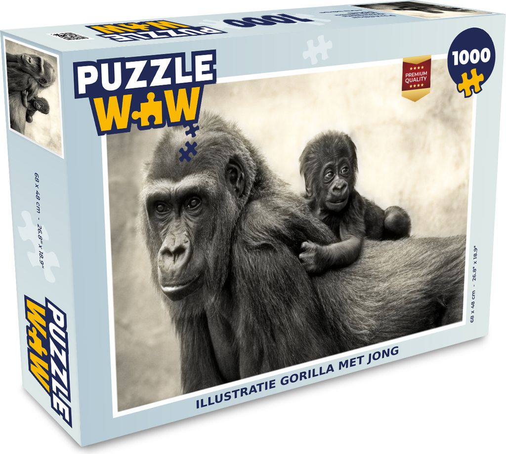 MuchoWow Puzzle 1000 Teile Illustration Gorilla mit Jungtier - Erwachsene - Rätsel