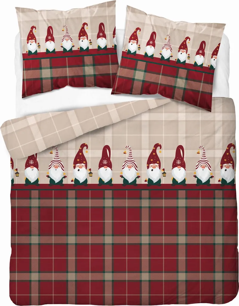 Linge de lit Noël 160x200 : draps coton elfes rouges pour lit double