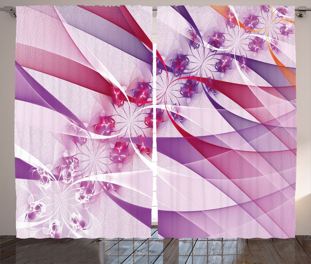 ABAKUHAUS Blumen Rustikaler Vorhang, Digital farbige Blumen, Wohnzimmer Universalband Gardinen mit Schlaufen und Haken, 280 x 225 cm, Violett Rosa