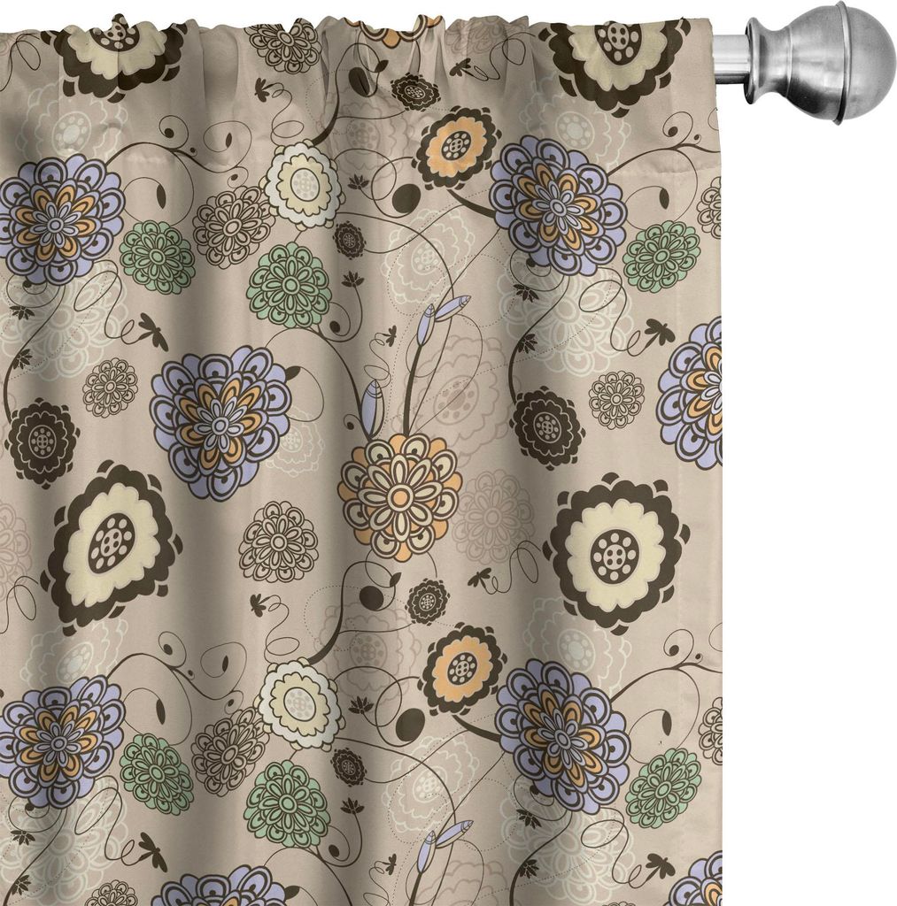 ABAKUHAUS Blumen Vorhänge, Gardinen, Abstrakte runde Blumen-Zahlen in der Mandala inspirierten Design-Frühlings-Blatt-Libellen, 2 Stück 75 x 175...