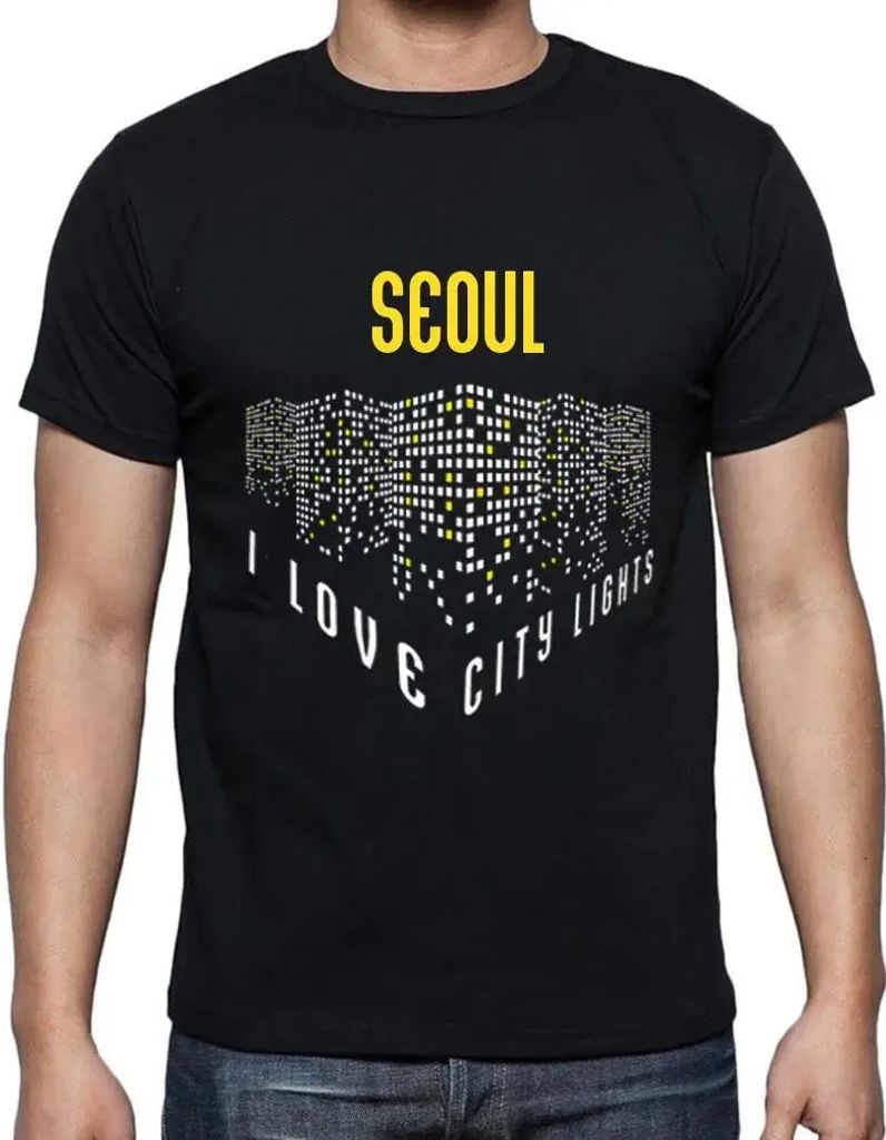 Herren Grafik T-Shirt Ich liebe die Lichter von Seoul – I Love Seoul Lights – Öko-Verantwortlich Vintage Jahrgang Kurzarm Lustige Druck Geburt...