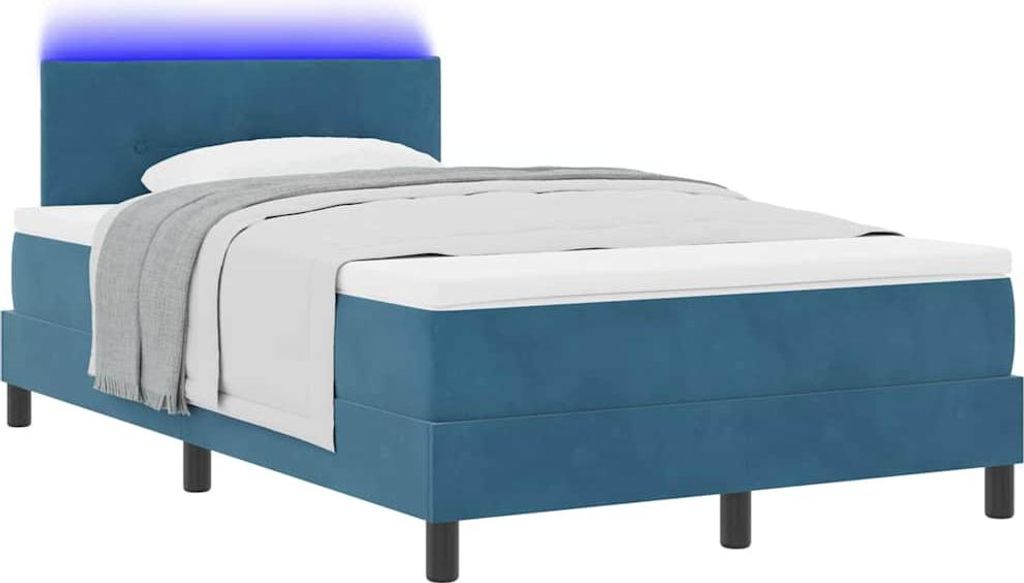LED Boxspringbett mit Matratze Dunkelblau 120 x 200 cm Samt