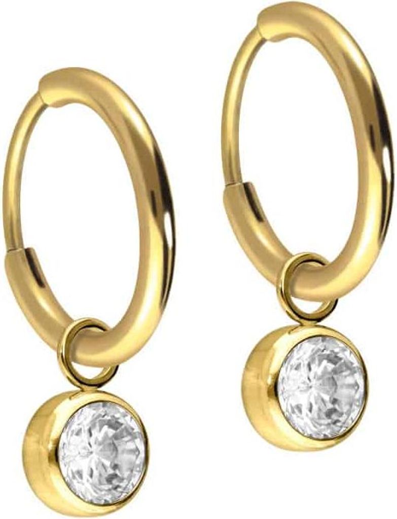 Titan Ohrclicker Creolen RUNDER KRISTALL Gold Innendurchmesser: 10mm | Designstärke: 1,6mm | Kristallgröße: 6mm