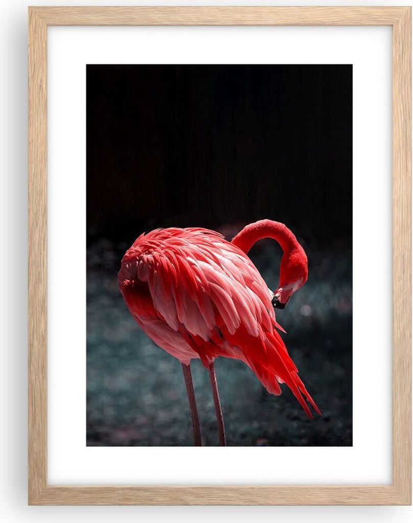 Gerahmtes Poster - Rahmen in heller Eiche - Flamingo Rosa Produktbild 