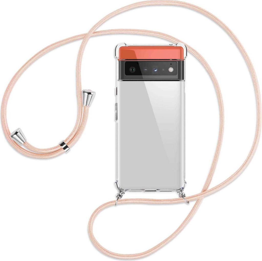 Handykette Backcover-Schutzhülle mit Band (Metall silberfarben) für Google Pixel 6 Pro - rose peach
