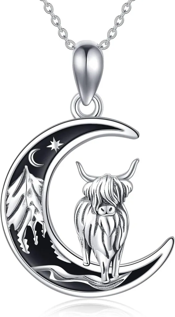 Collier vache Highland en argent sterling 925 pour femmes et filles