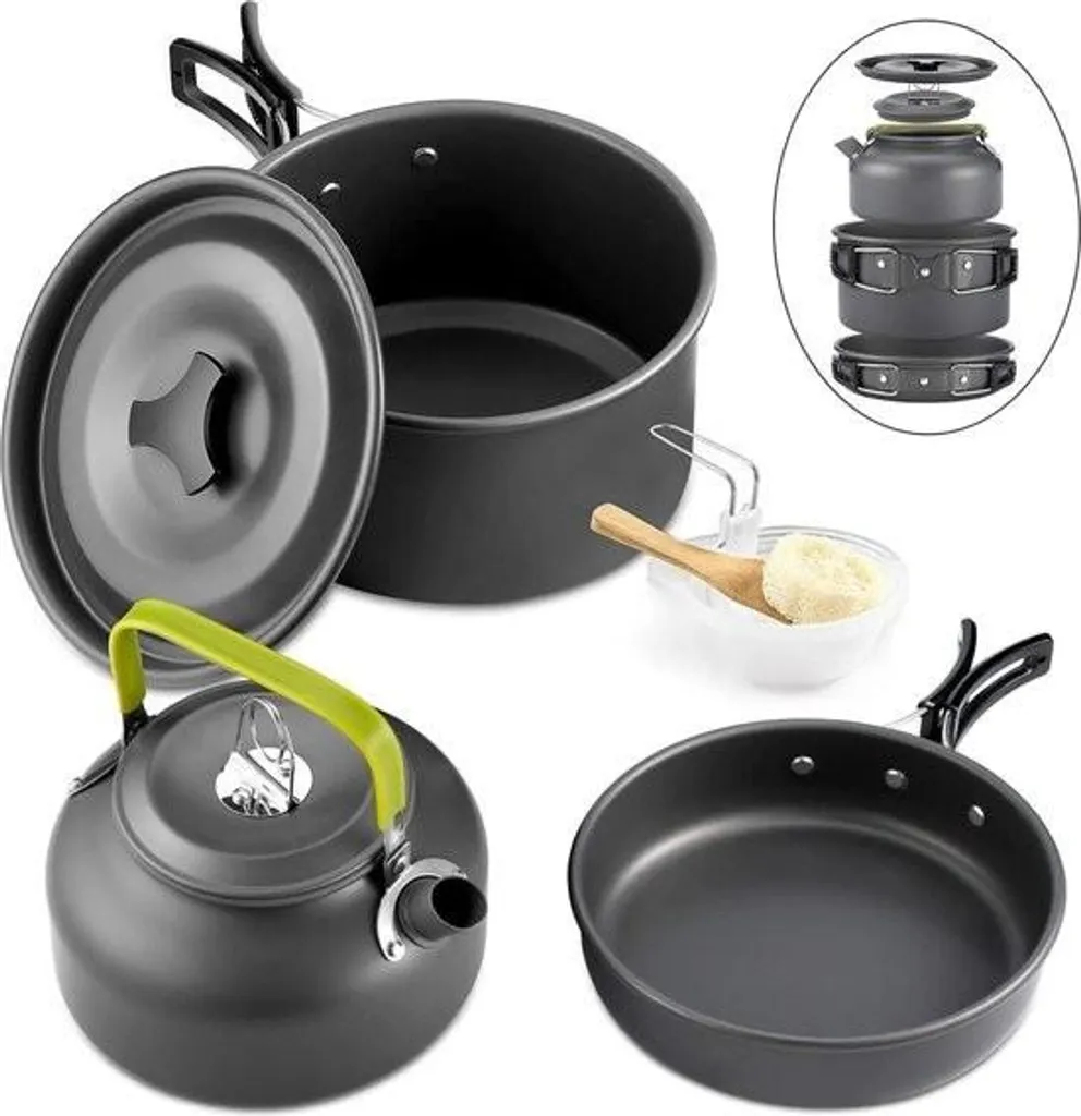 Set Cucina Outdoor 10 Pezzi - Pentole Pieghevoli Survival Trekking