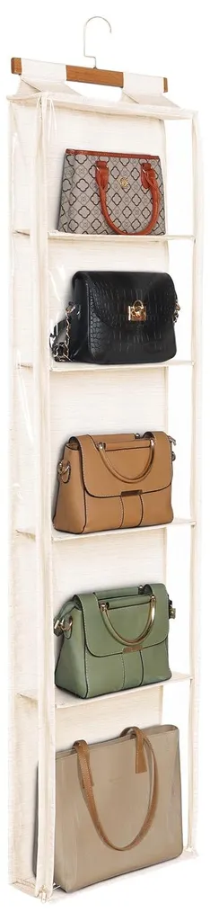Rangement sacs à main pour armoire avec 5 poches transparentes zippées