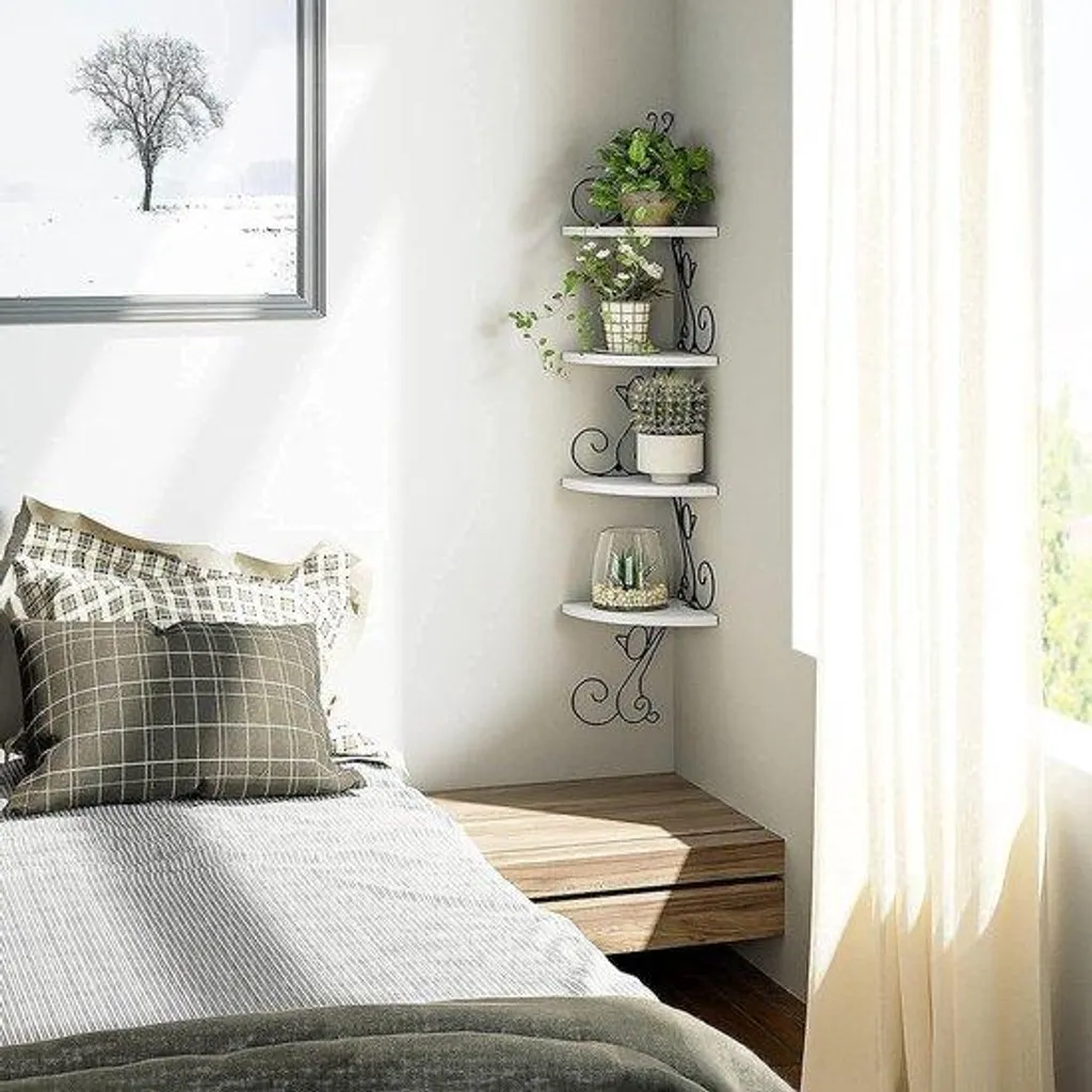 Étagère murale en bois massif forme chat blanche avec 4 tablettes fixes